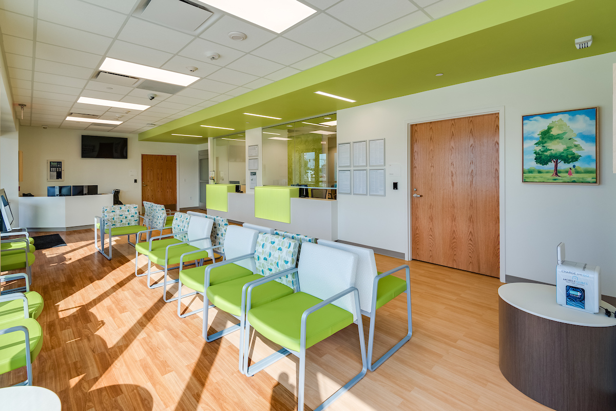 green hospital lobby